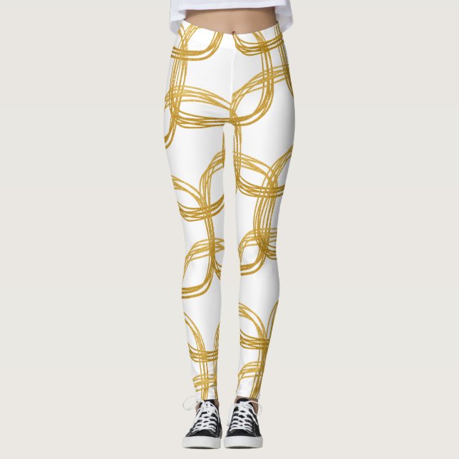 Gold Scribble Circles Modern Chic Choose Any Color Leggings (Front)