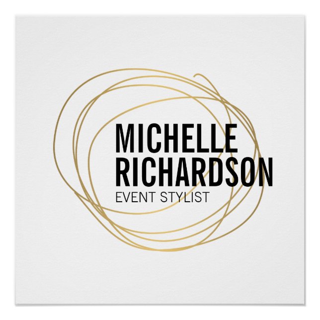 Gold Scribble with Bold Text Abstract Design Poster (Front)