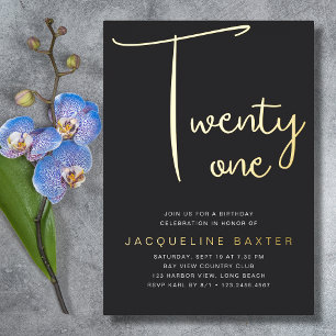 Gold Script 21st Birthday Party Foil Invitation