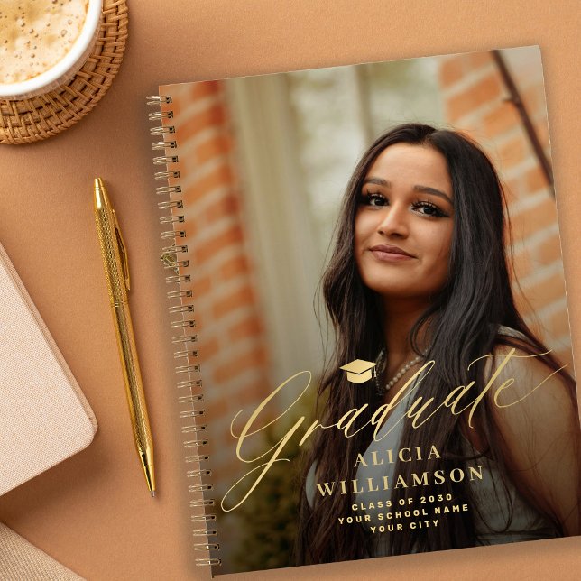 Gold script 2 photo graduation party guest book (Creator Uploaded)