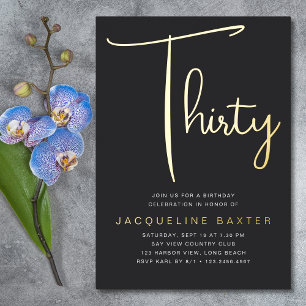 Gold Script 30th Birthday Party Foil Invitation