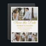 gold script 4 photos collage save the date magnet<br><div class="desc">elegant gold script four photos collage save the date magnetic card.
you can change font color,  style and siize.</div>