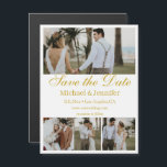 gold script 4 photos collage save the date magnet<br><div class="desc">elegant gold script four photos collage save the date magnetic card.
you can change font color,  style and siize.</div>
