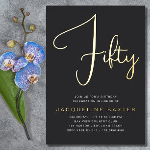 Gold Script 50th Birthday Party Foil Invitation