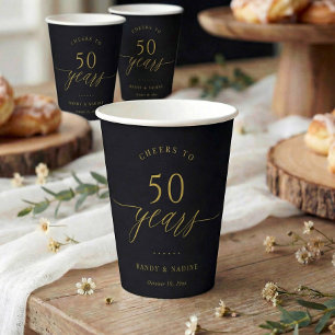 Gold Script 50th Wedding Anniversary Party Paper Cups