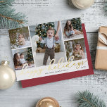 Gold Script | 5 Photo Collage Foil Holiday Card<br><div class="desc">Share holiday greetings with these chic Christmas photo cards featuring five favorite photos in a collage layout (4 square and one portrait/vertical). "Happy Holidays" appears along the bottom in gold foil hand lettered script typography. Personalize with your name(s) and the year beneath.</div>