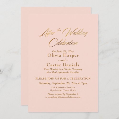 Gold Script After the Wedding Celebration Blush Invitation