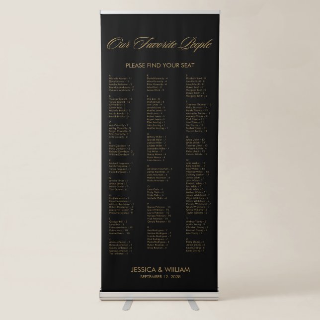 Gold Script Alphabetical Wedding Seating Chart Retractable Banner (Front)