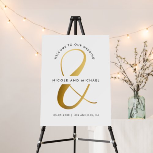 Gold Script Ampersand Elegant Wedding Welcome Sign