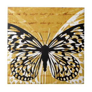 Gold script and butterfly ceramic tile
