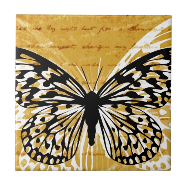 Gold script and butterfly ceramic tile (Front)