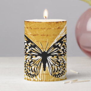 Gold script and butterfly pillar candle