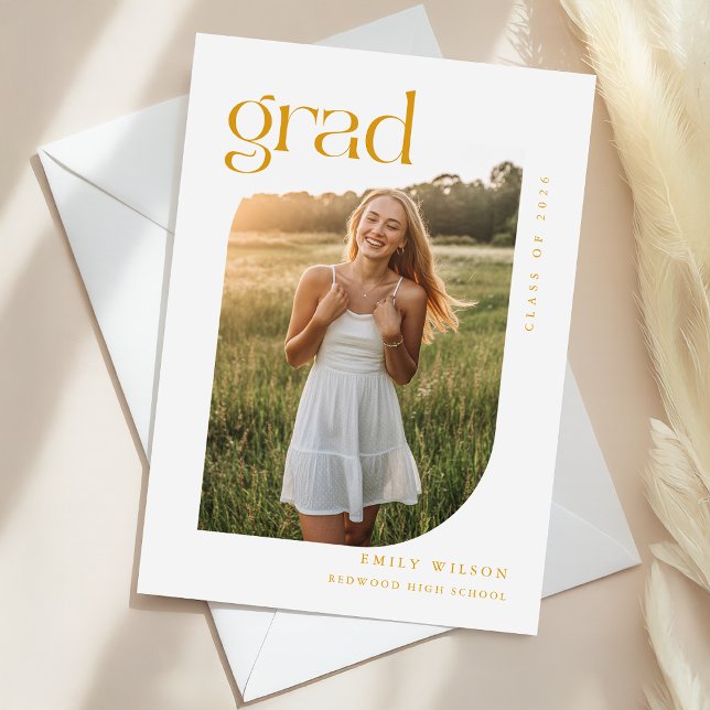 Gold Script Arch Photo Graduation Announcement Postcard (Creator Uploaded)