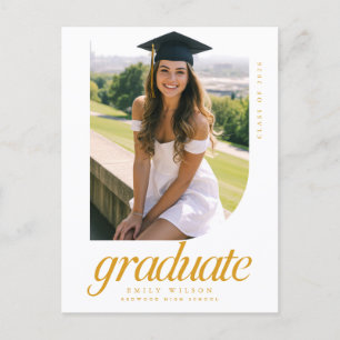 Gold Script Arch Photo Graduation Party Invitation Postcard