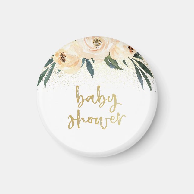 Gold Script Baby Shower Blush Pink Floral Magnet (Front)