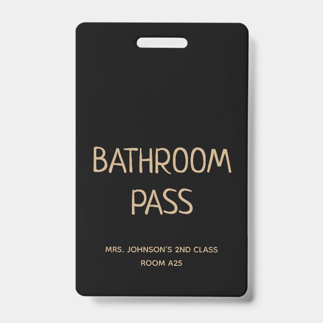 Gold Script Back To School Bathroom Hall Pass Badge (Front)