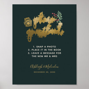 Gold Script Berries Photo Guestbook Wedding Sign