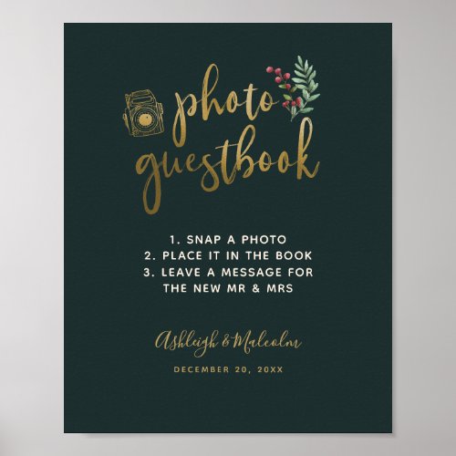 Gold Script Berries Photo Guestbook Wedding Sign