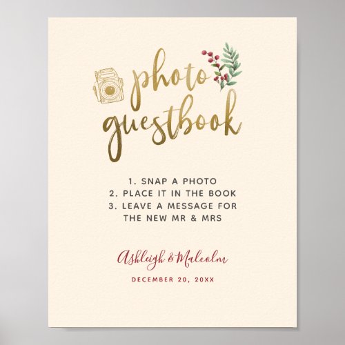 Gold Script Berries Photo Guestbook Wedding Sign