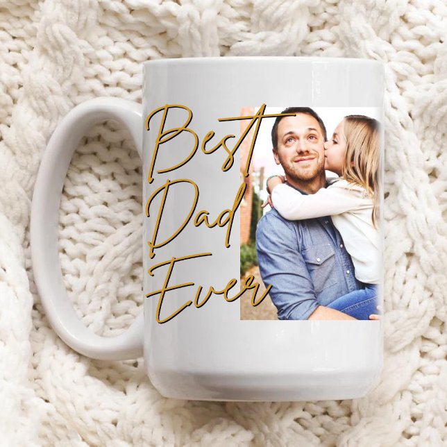 Gold Script Best Dad Ever Photo Birthday Coffee Mug (Gold Script Best Dad Ever Photo Birthday Coffee Mug)