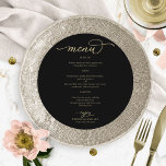 Gold Script Black Circle Menu Card For Plate<br><div class="desc">A simple chic calligraphy wedding menu card. I offer a free customization service; if you have any questions or special requests,  please feel free to contact me.</div>