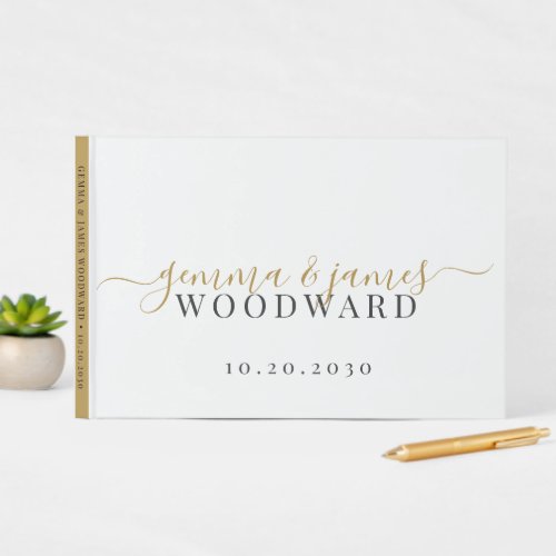 Gold Script Black Married Name Guest Book