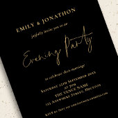 Gold Script Black Wedding Evening Party Invitation | Zazzle