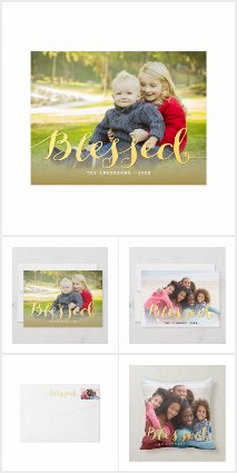 Gold Script Blessed Holiday Photo Card Collection