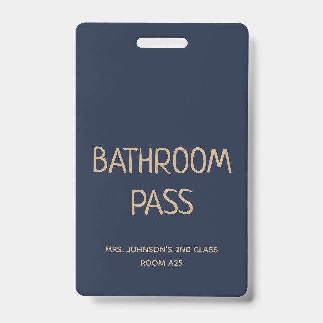 Gold Script Blue Back To School Bathroom Hall Pass Badge (Front)