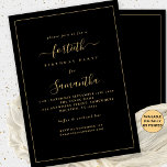 Gold Script Border 40th Birthday Party Black Invitation<br><div class="desc">Elegant Gold Script Border 40th Birthday Party Black. Available digitally or printed. A minimalist modern text design for your 40th in classic gold on black, which is fully customisable, with a single line border. Change the words as required and you can also change text and background colors as well as...</div>