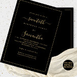 Gold Script Border 70th Birthday Party Black Invitation<br><div class="desc">Elegant Gold Script Border 70th Birthday Party. Available digitally or printed. A minimalist modern text design for your seventieth in classic black and gold, which is fully customisable, with a single line border. Change the words as required and you can also change text and background colors as well as lots...</div>