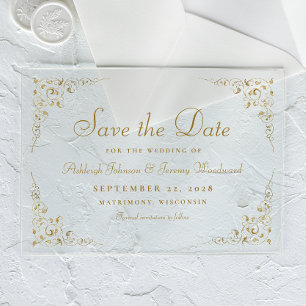 Gold Script Botanical Frame Wedding Save the Date
