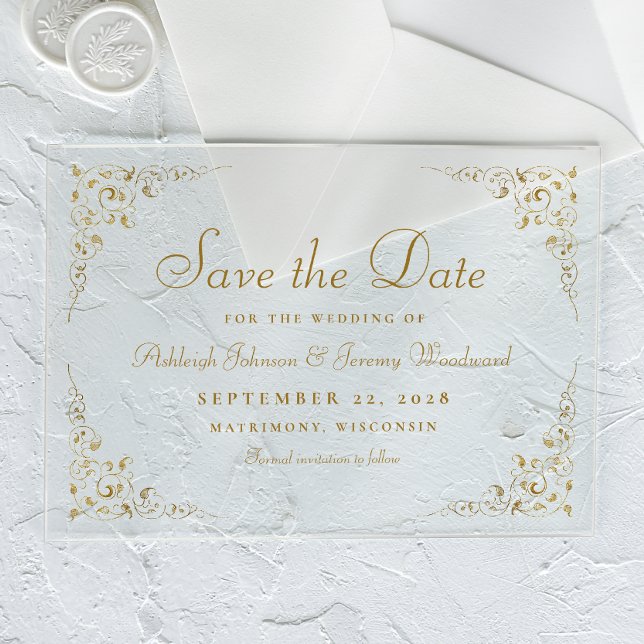 Gold Script Botanical Frame Wedding Save the Date (Creator Uploaded)