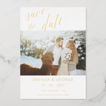 Gold Script Calligraphy 2 Photos Save The Date Foil Invitation