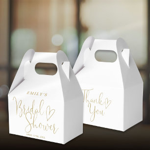 Gold Script Calligraphy Bridal Shower Favor Boxes