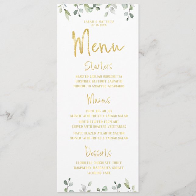 Gold Script Calligraphy Classic Wedding Dinner Menu (Front)