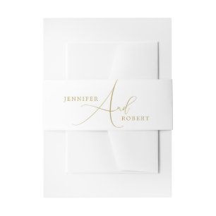 Gold Script Calligraphy On White Background Invitation Belly Band