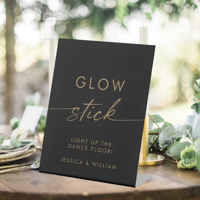 Gold Script Calligraphy Wedding Glow Sticks Pedestal Sign (Creator Uploaded)