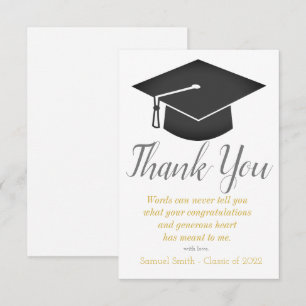 Gold Script Cap and Tassel Graduation Thank You Card