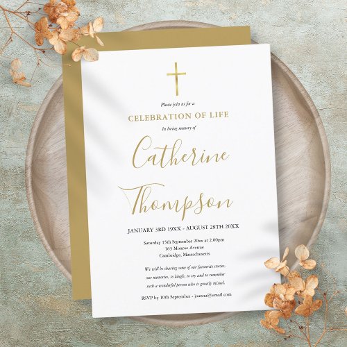 Gold Script Celebration of Life Funeral Invitation