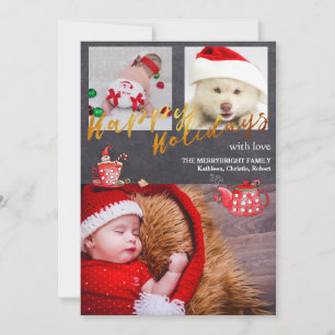 Gold Script Chalkboard Christmas elf Holiday Photo