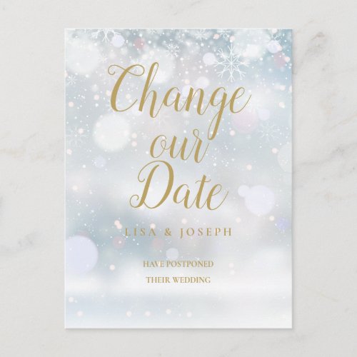 Gold Script Change the Date Postponed Winter Event Postcard