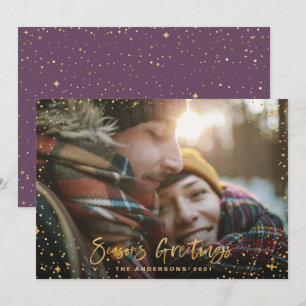 Gold script Christmas 1 photo modern holiday Card