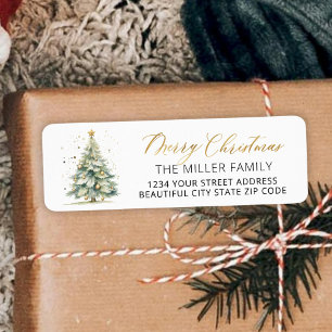  Gold Script Christmas Tree Return Address Label