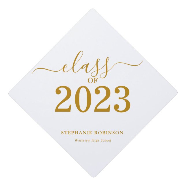 Gold Script Class of 2023  Graduation Cap Topper (Front)