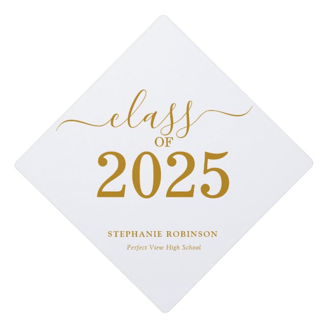 Gold Script Class of 2025  Graduation Cap Topper (Front)