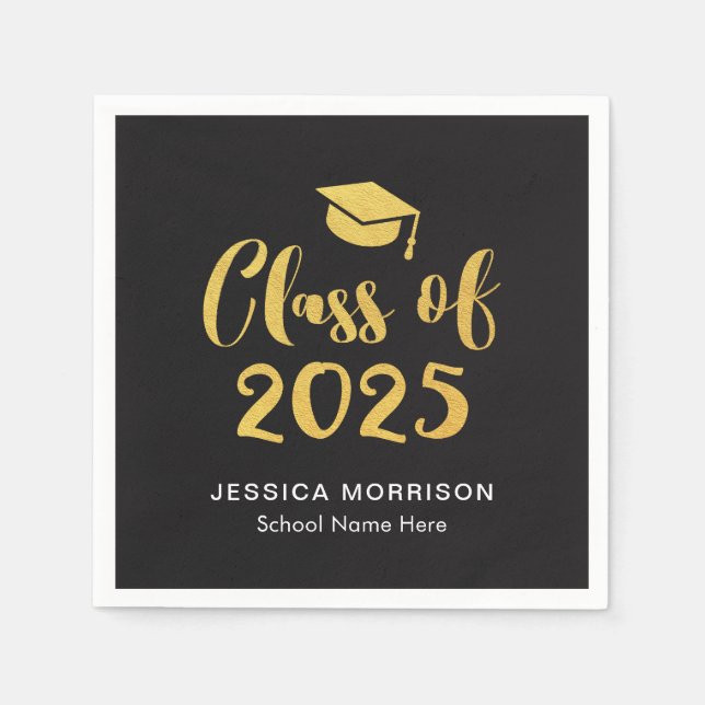 Gold Script Class of 2025 Graduation Party Napkins (Front)