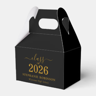 Gold Script Class of 2026 Black Graduation Favor Boxes