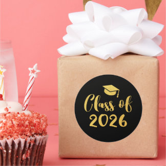 Gold Script Class of 2026 Graduation Favor Classic Round Sticker