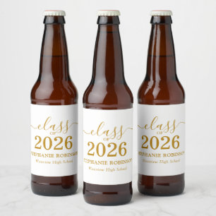 Gold Script Class of 2026 Graduation Party Beer Bottle Label